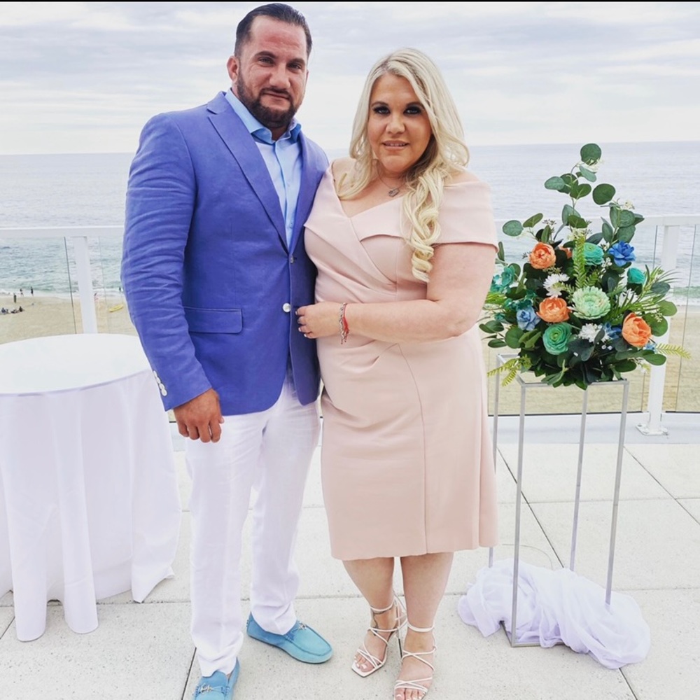 Figure Flattering Pink x by xscape off the shoulder dress